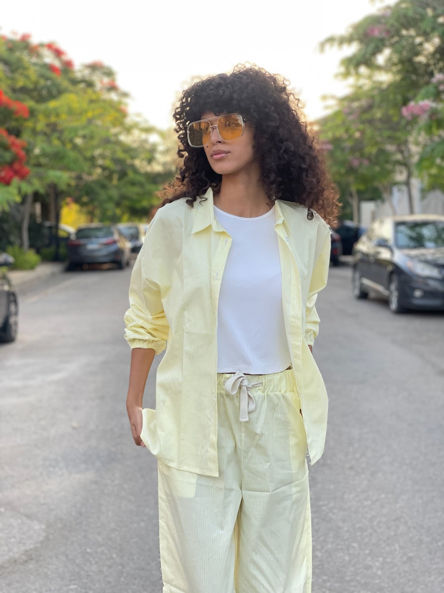 Yellow/White Striped PJ Set
