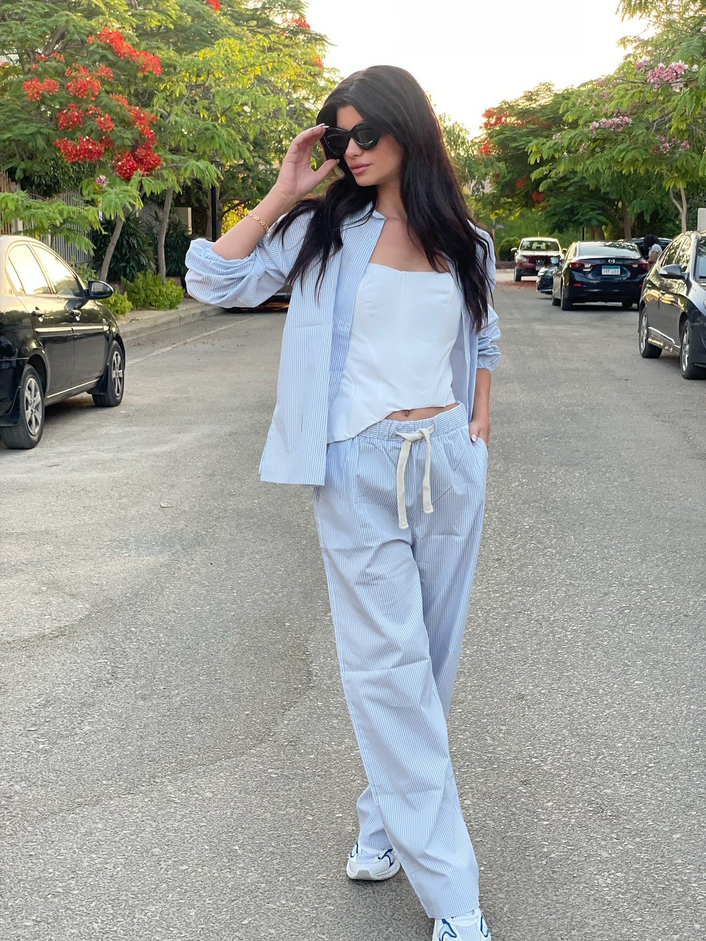 Blue/White Striped PJ Set