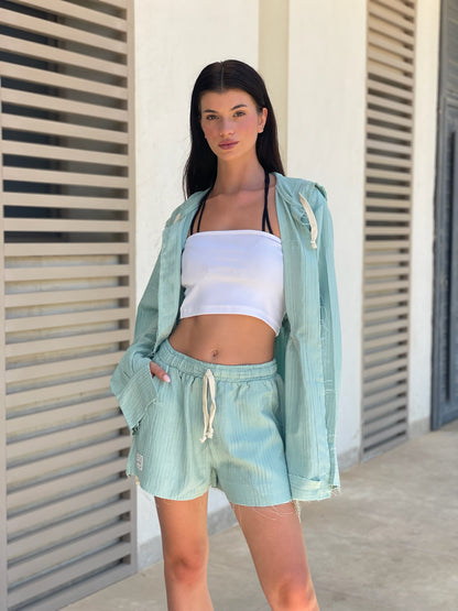 Mint Linen Pockets Jacket Set