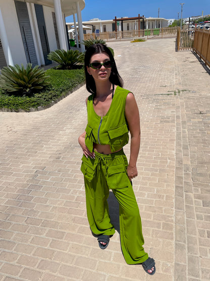 Green Pockets Vest/Pants Set