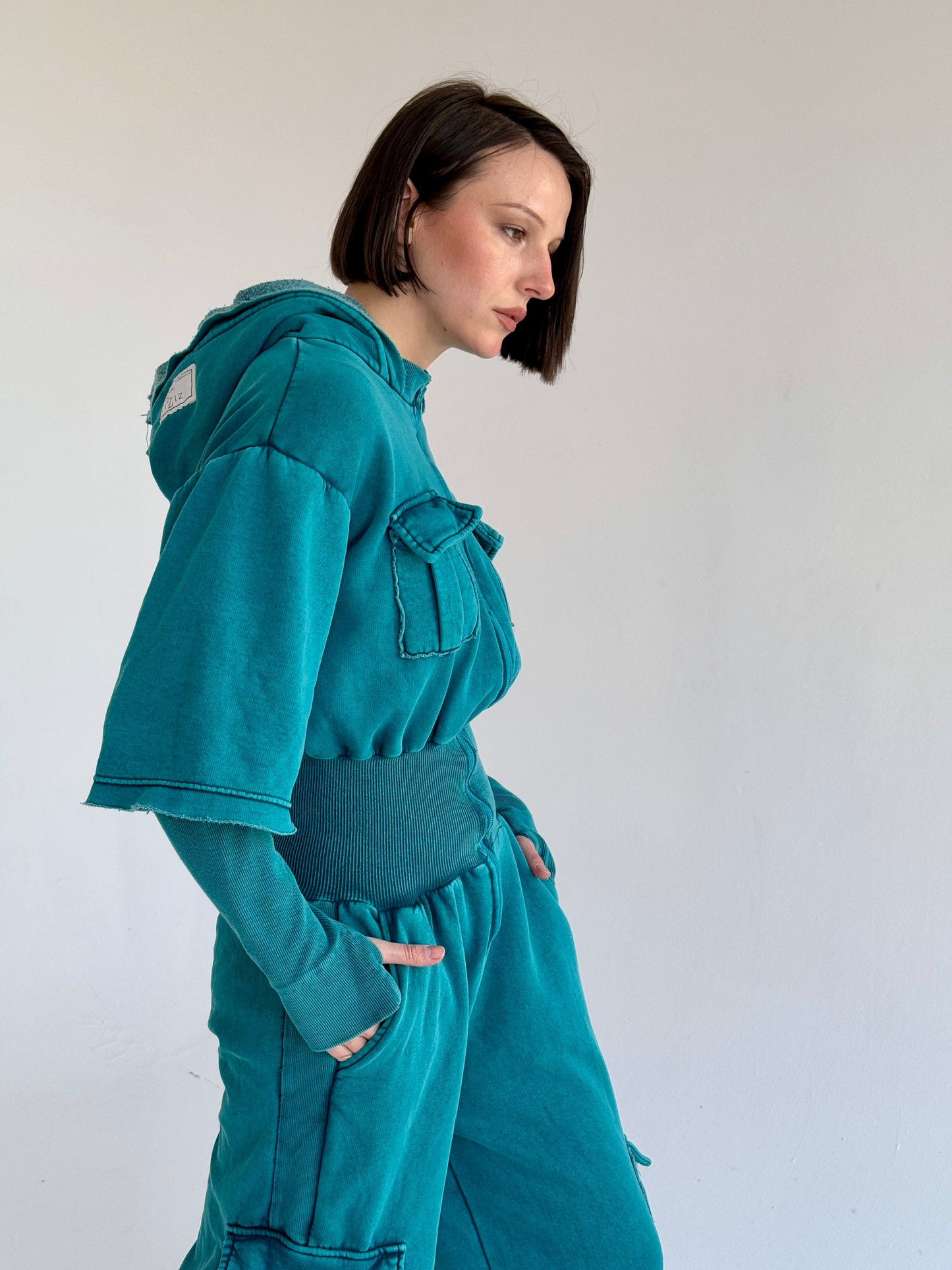 Waisted Washed Jumpsuit- Teal