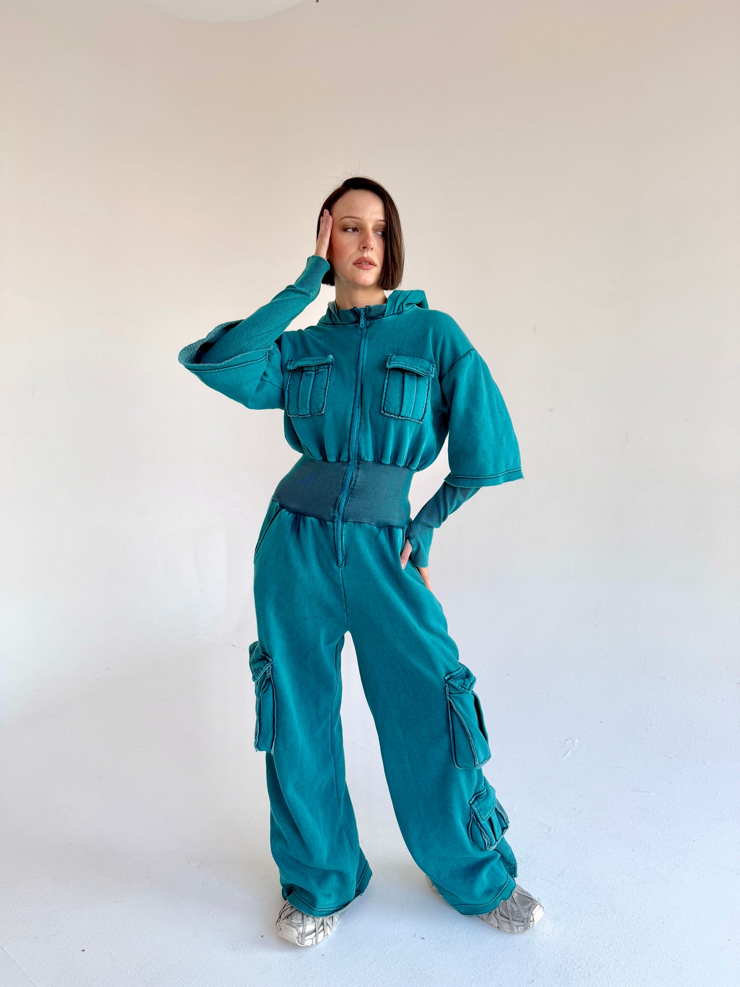 Waisted Washed Jumpsuit- Teal