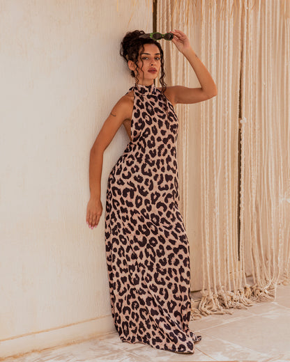 Silk backless leopard dress