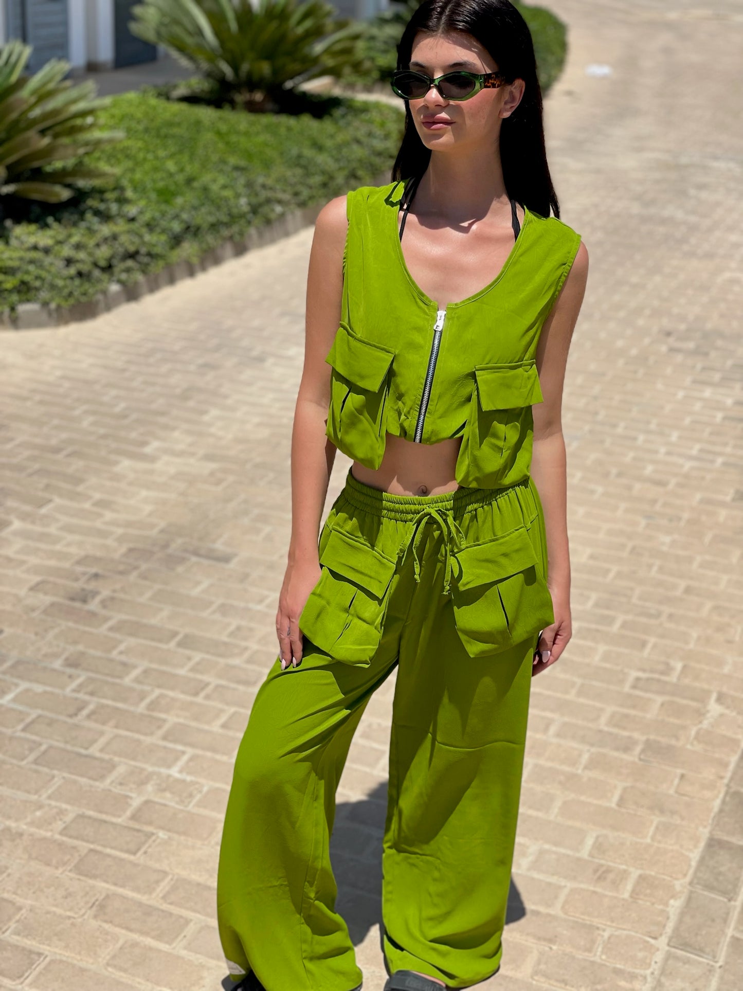 Green Pockets Vest/Pants Set