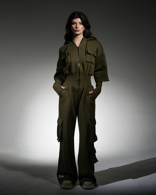 Waisted jumpsuit olive