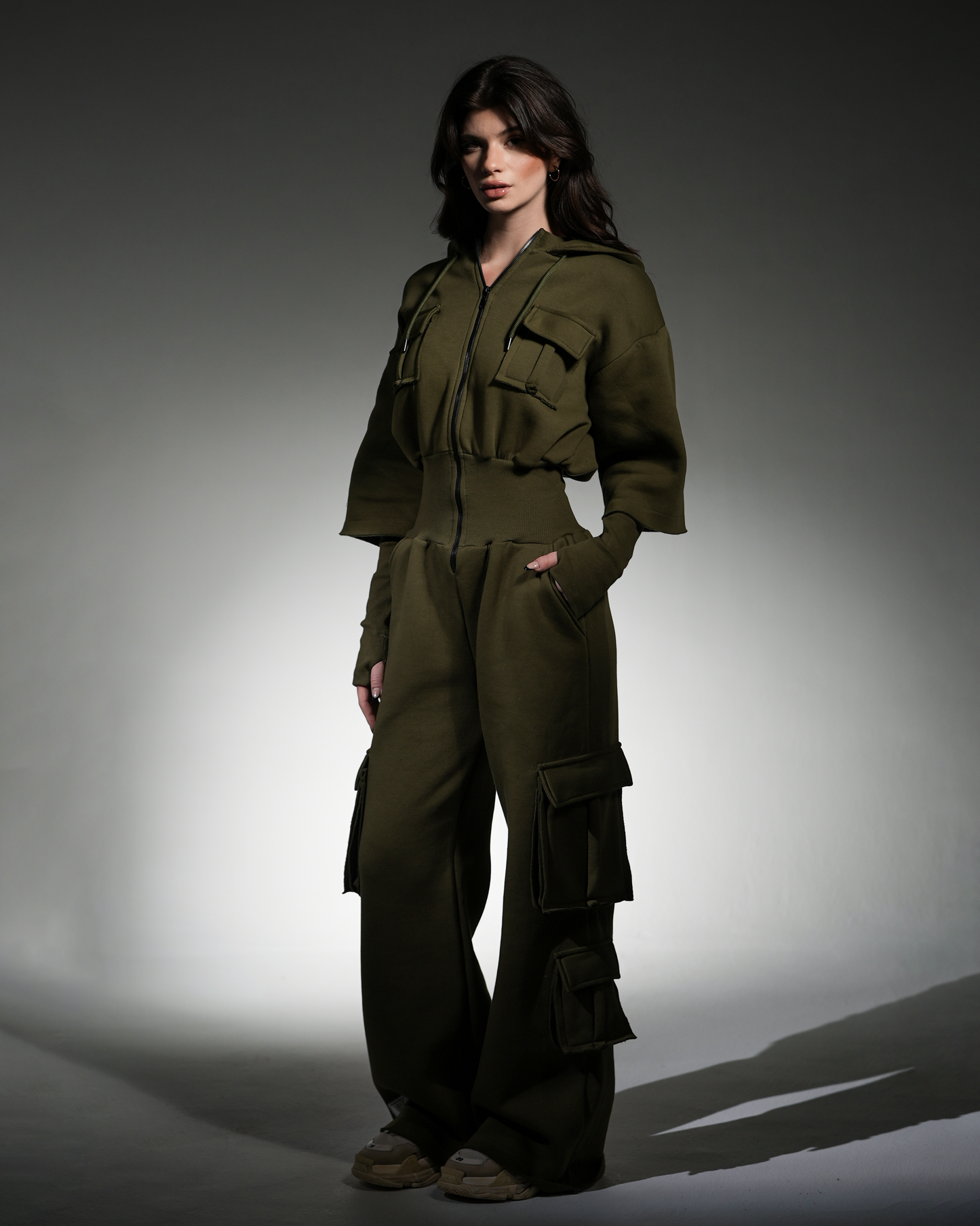 Waisted jumpsuit olive