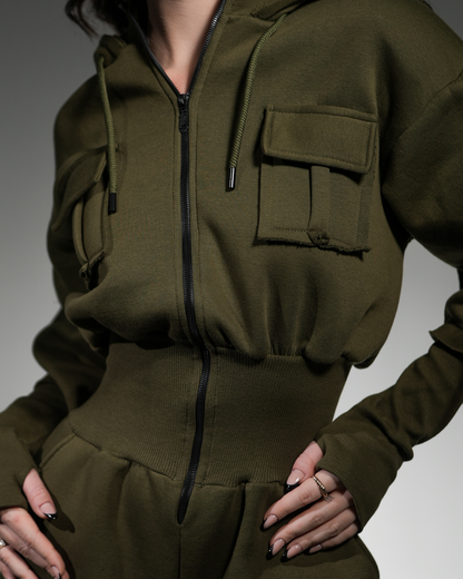 Waisted jumpsuit olive