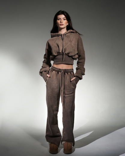 Brown washed waisted tracksuit