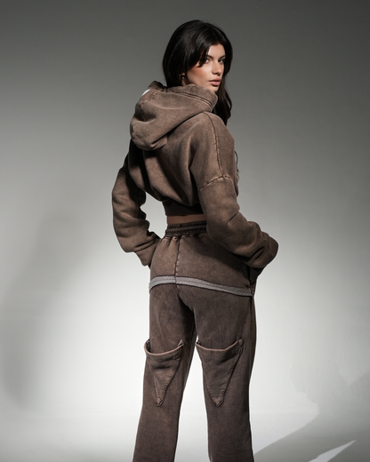 Brown washed waisted tracksuit