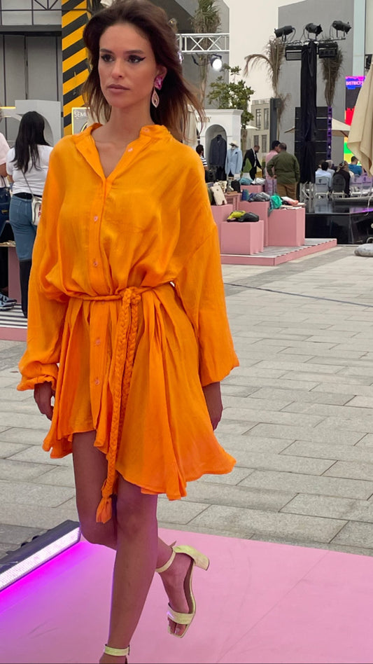 Shirt Orange Dress with Braid Belt