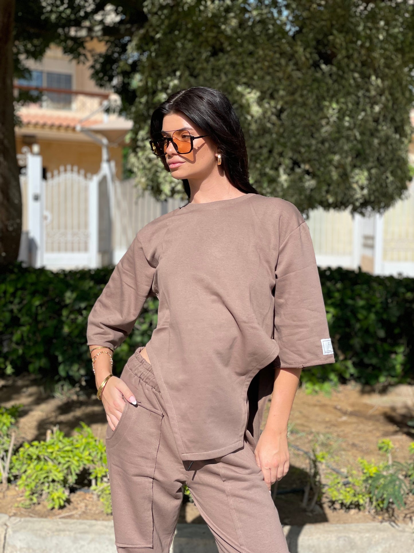 Short sleeves pointed tracksuit - Brown