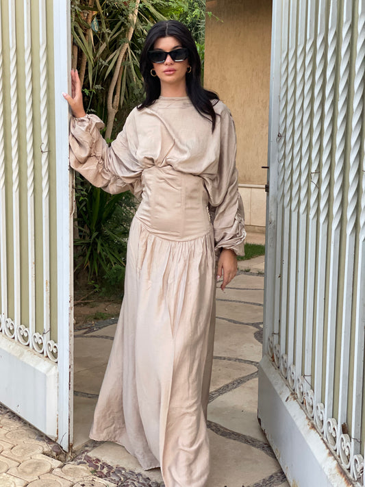 Corset Maxi skirt and top set (Beige)