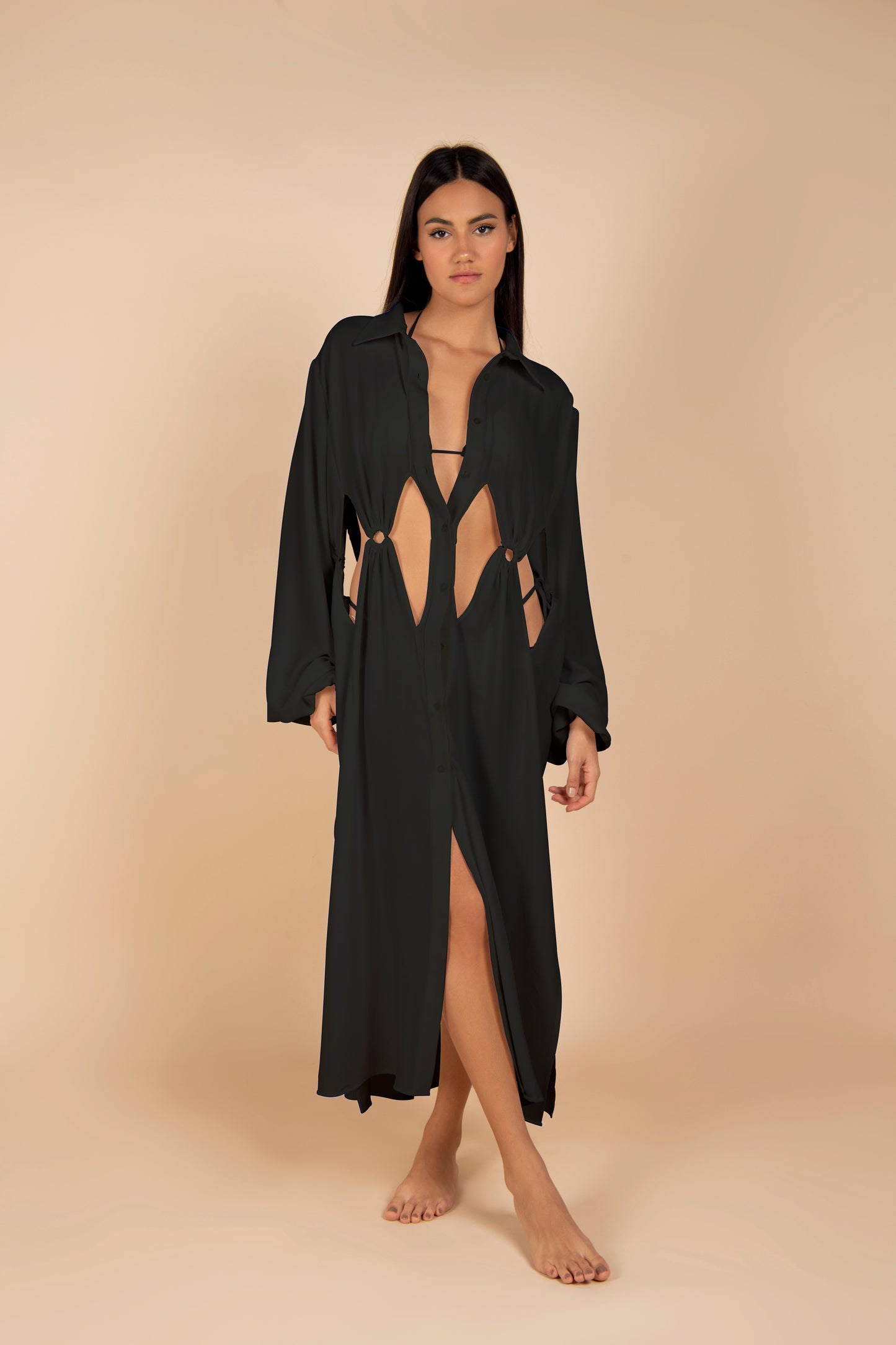 O-Ring Cut Out black Long Shirt