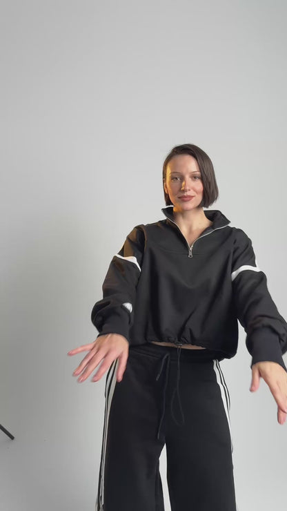 Trim bow side tracksuit- Black