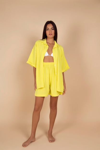 Plain Shirt & Shorts Yellow Set