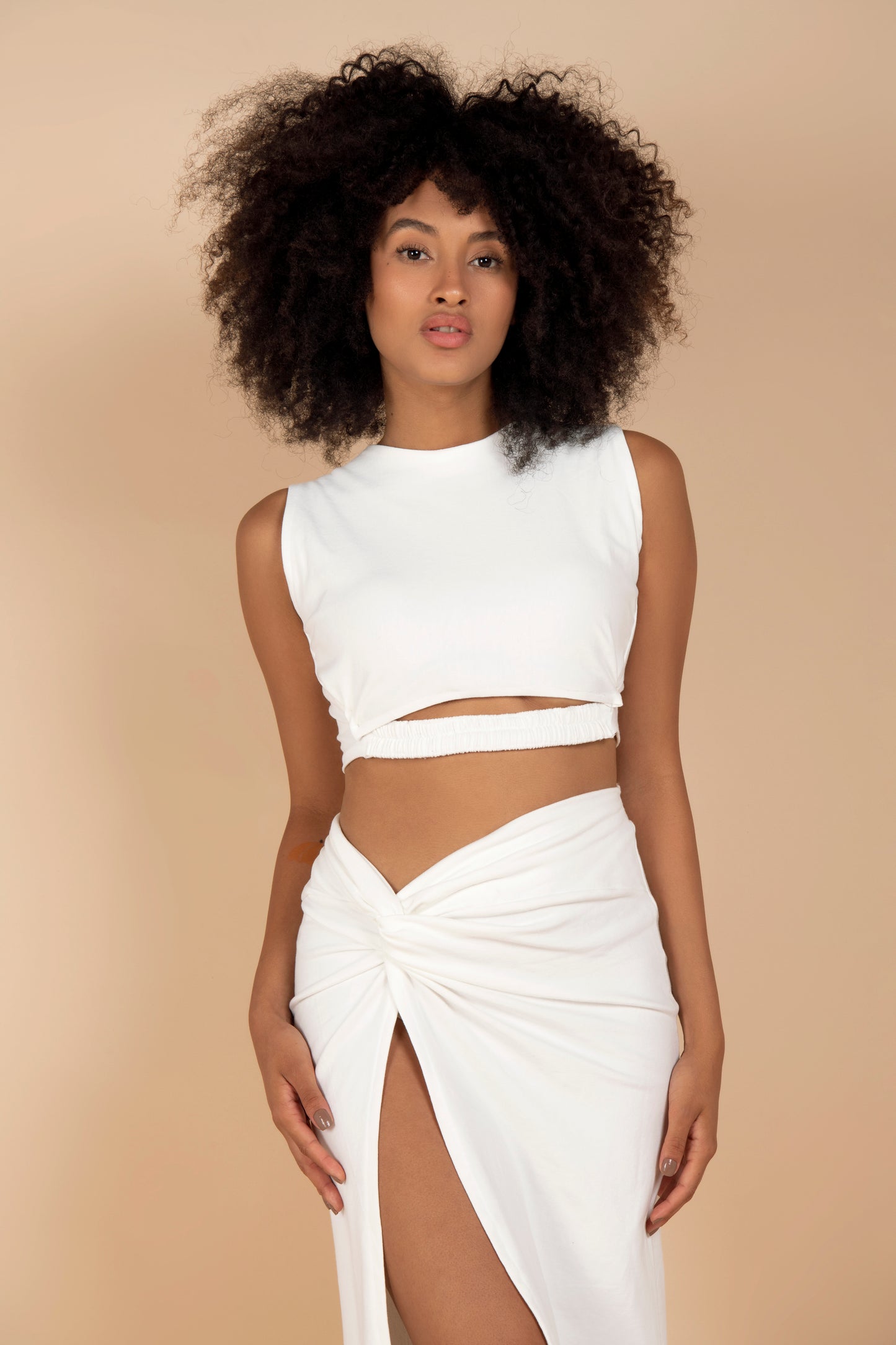 Crop Top & Skirt White Set