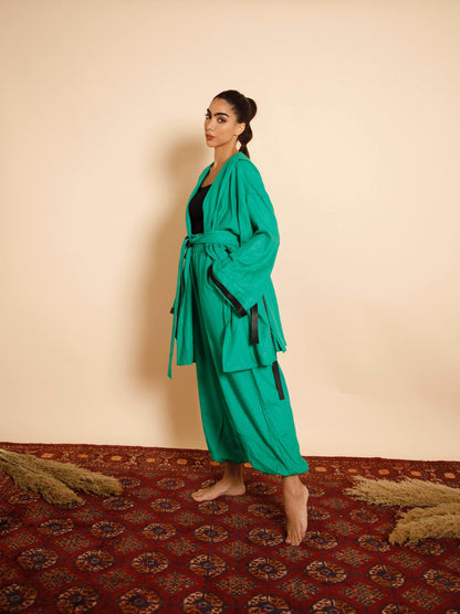 Kimono Green Pants Set