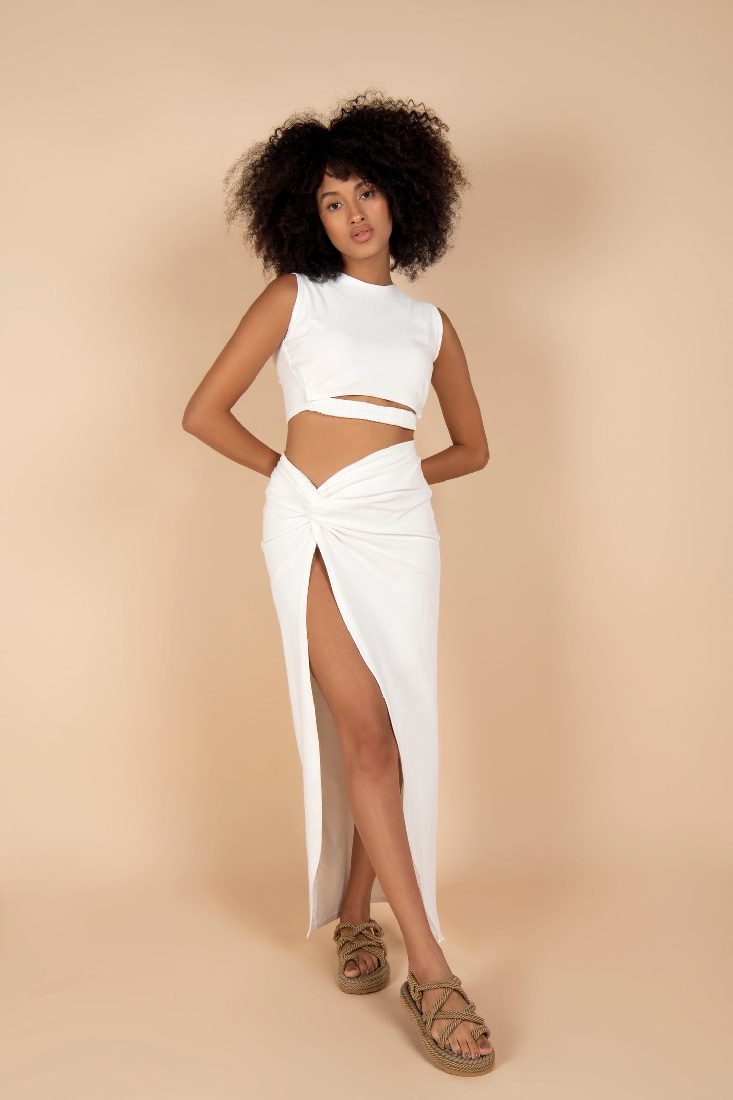 Crop Top & Skirt White Set