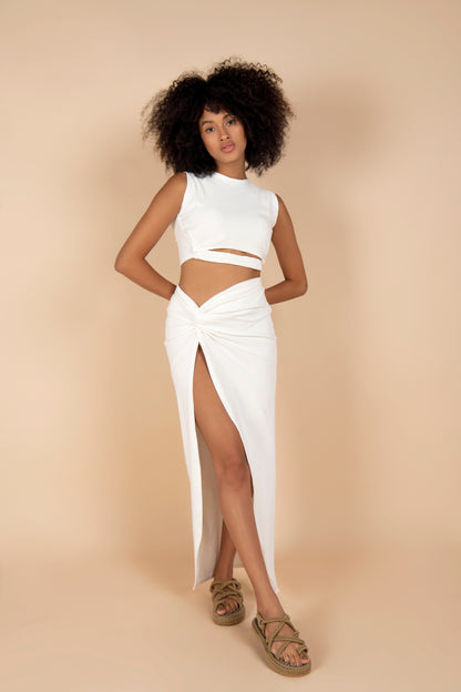 Crop Top & Skirt White Set