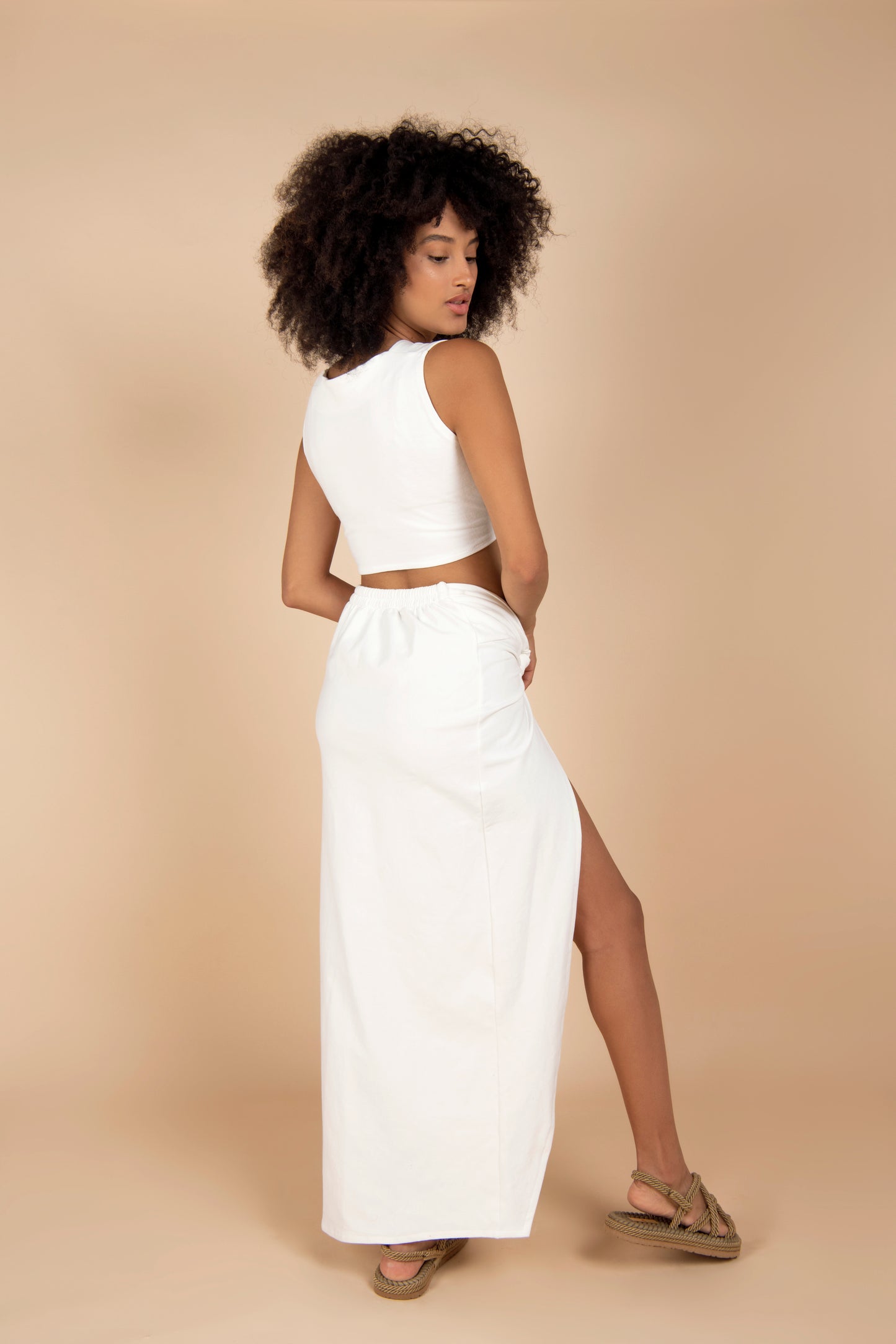 Crop Top & Skirt White Set