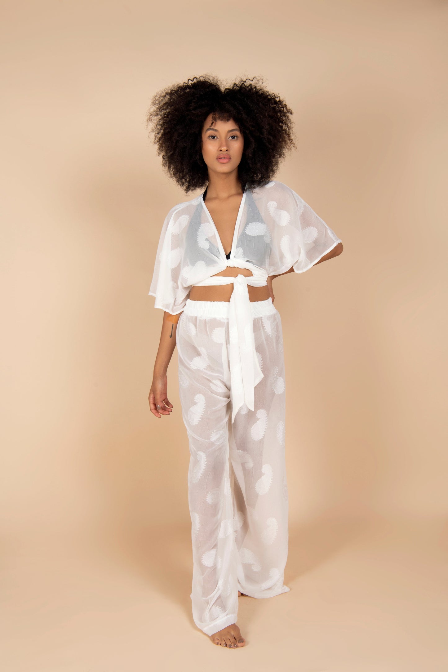 Wrap Top & Wide Pants White Set